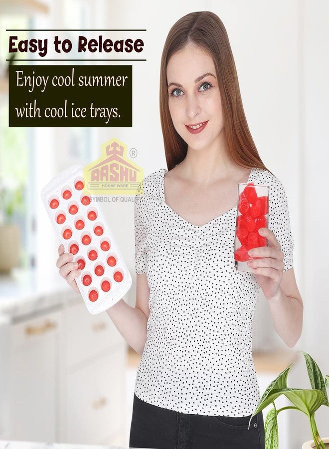 Aashu Toyo Silicone Pack of Easy Push Premium Pop Up Ice Cube Tray for Freezer with Lid with Flexible Silicon Bottom and Over Lid, 21 Cube 100% BPA Free (Blue and Red) - (Pack of 2) - Image 2